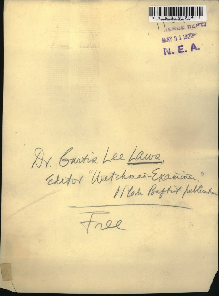 1922 Press Photo Dr Curtis Lee Laws of Wathchman Examiner in NY