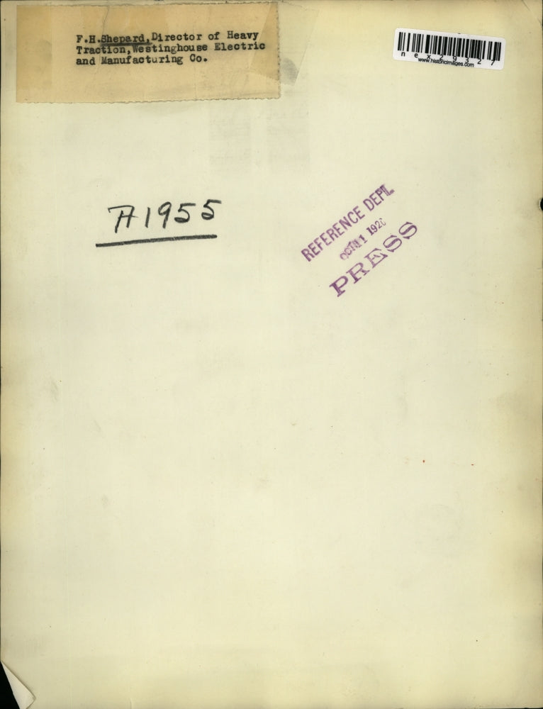 1920 Press Photo F.H. Shepard, Director of Heavy Traction, Westinghouse Electric