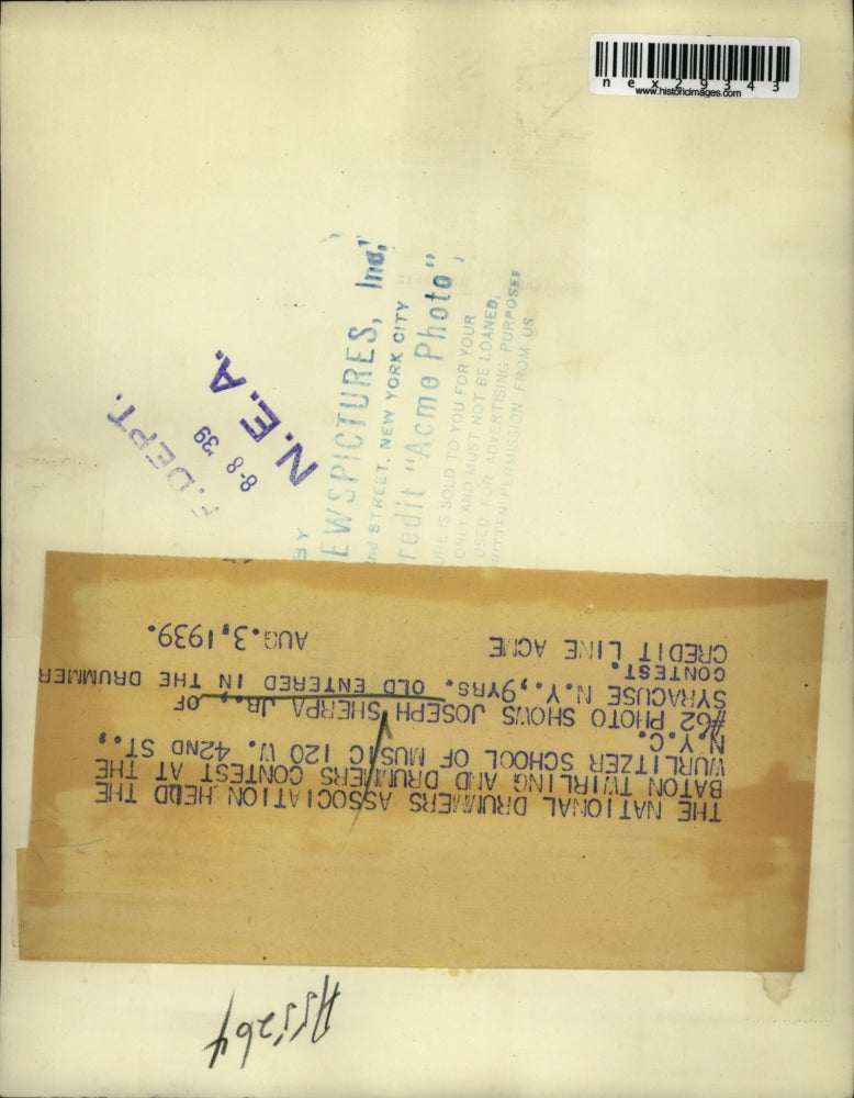 1939 Press Photo Joseph Sherpa Jr in drummers contest in NY