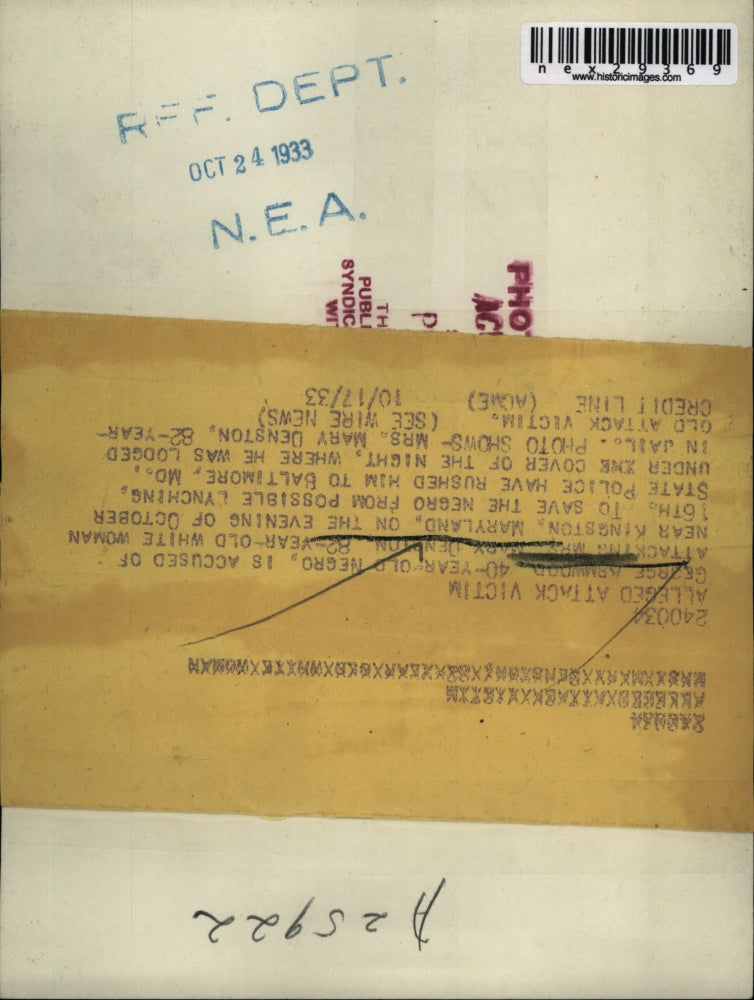 1933 Press Photo Mrs. Mary Denston, 82 year old attack victim