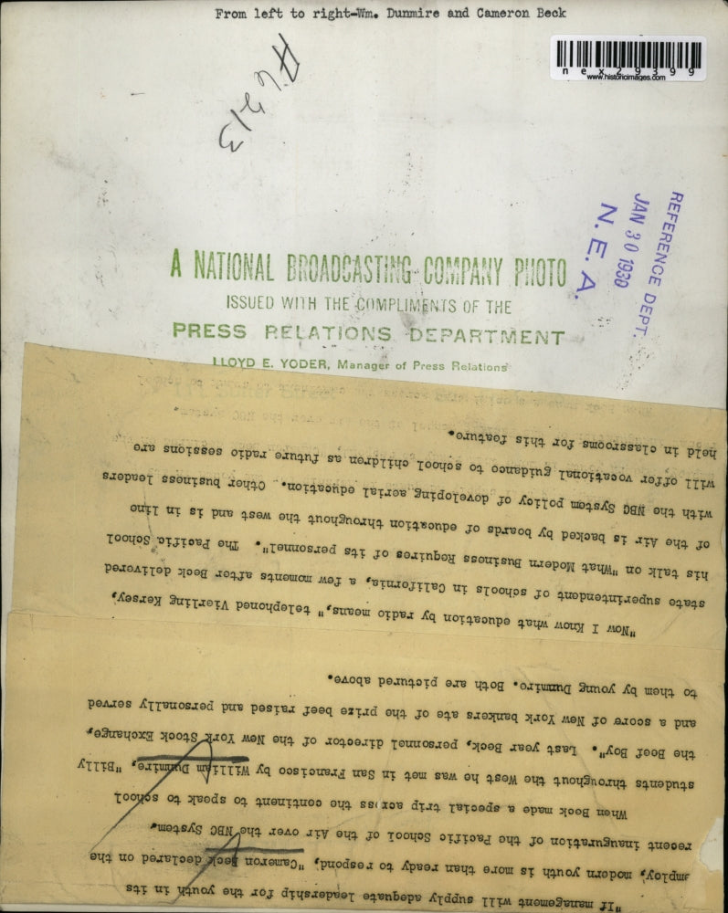 Load image into Gallery viewer, 1930 Press Photo Cameron Beck and Wiliam Dunmire to speak to students across
