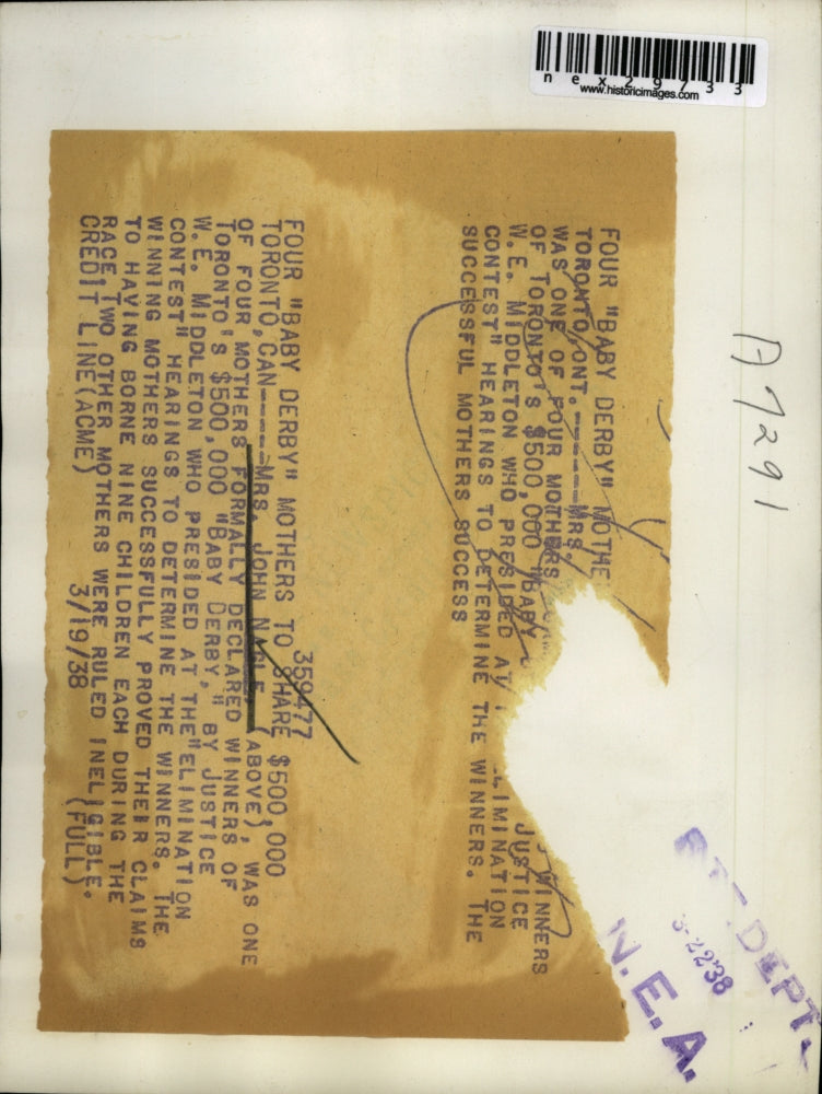 1938 Press Photo Mrs. John Nagle, 1 of 4 winners of Baby Derby of Toronto