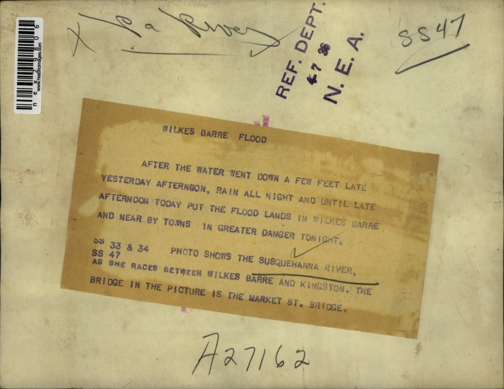 1936 Press Photo Susquehanna River flood near Wilkes Barre & Kingston