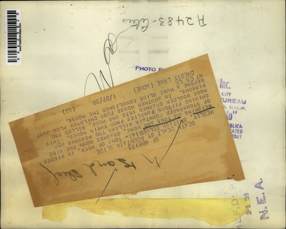 1939 Press Photo Tons of rock crashed the side of Stemwinder mountain killed two