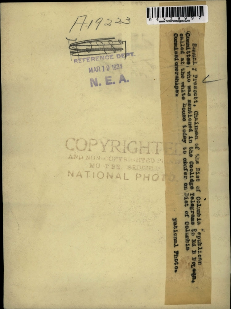 1924 Press Photo Samuel Prescott, District of Columbia Republican Comm. Chairman