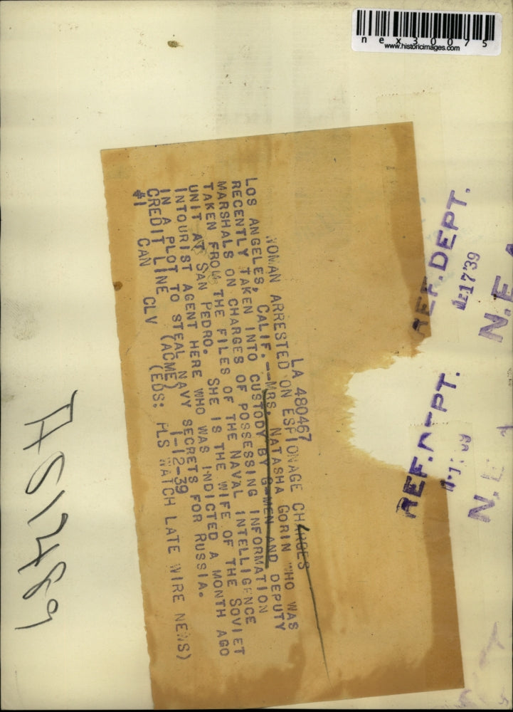 1939 Press Photo Mrs. Natasha Gorin, Travel Bureau Manager Mikhail Gorin's wife