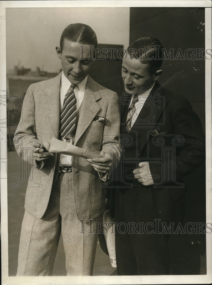 Load image into Gallery viewer, 1930 Press Photo Daniel and Edward Dougherty with Charity Sweepstakes Ticket
