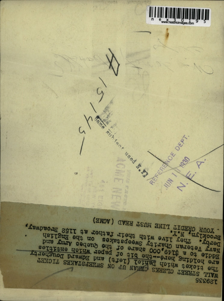 1930 Press Photo Daniel and Edward Dougherty with Charity Sweepstakes Ticket