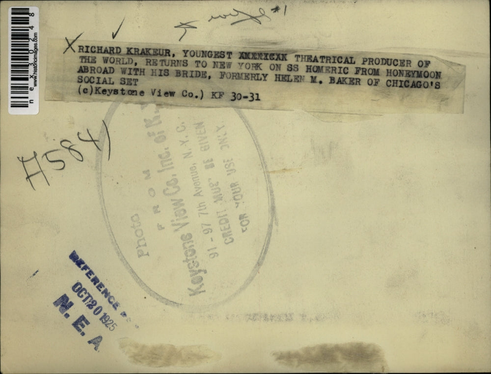 1925 Press Photo Richard Krakeur Theatrical Producer