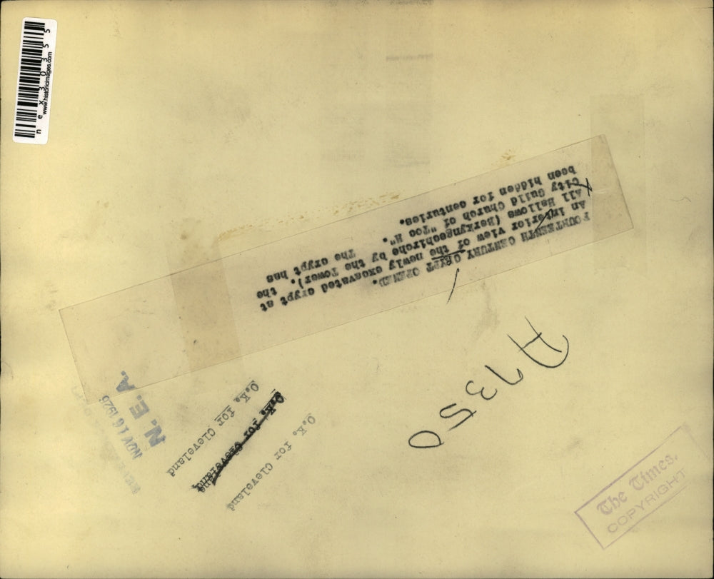 1926 Press Photo An Interior view of the newly excavated crypt