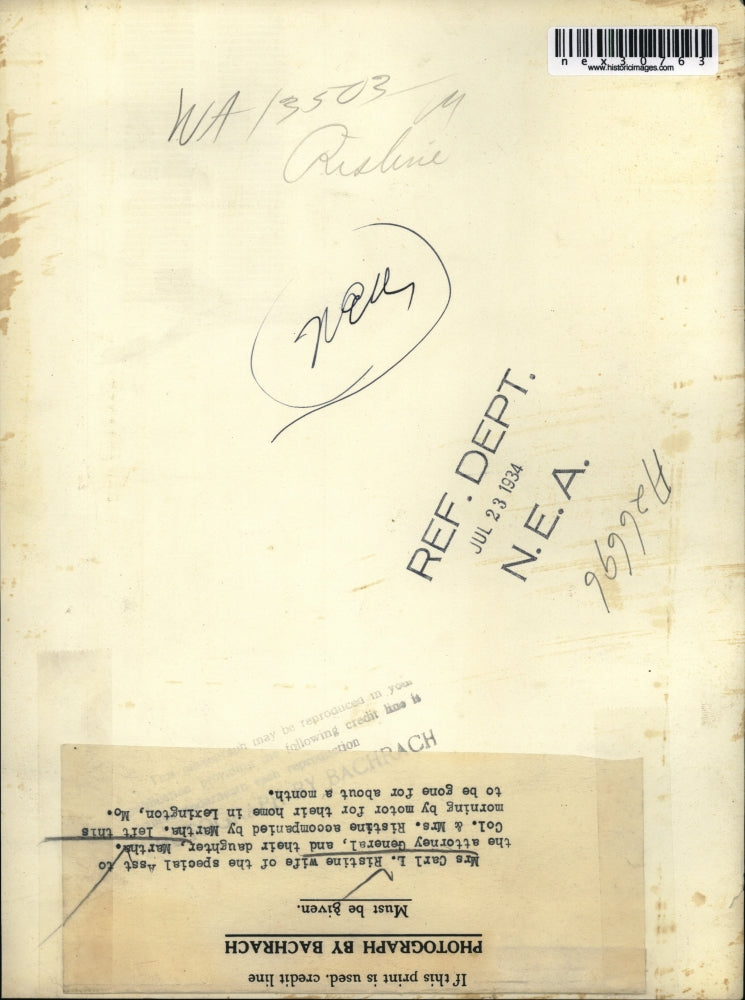 1934 Press Photo Mrs Carl L Ristine & daughter Martha