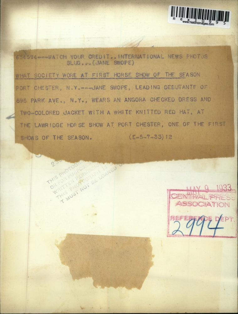 1933 Press Photo Jane Swope wears angora dress and two colored jacket