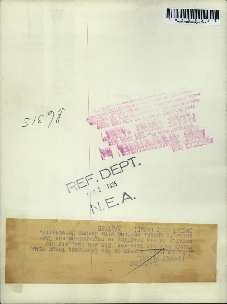 1935 Press Photo JK Sullivan of Cambridge Track Team with his Terriers