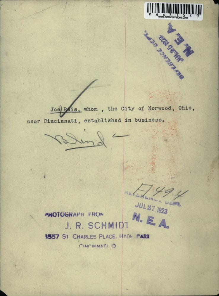 1923 Press Photo Joe Reis, businessman in City of Norwood