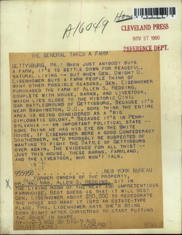 1950 Press Photo Former owners of the property, Mr. and Mrs. Allen Redding