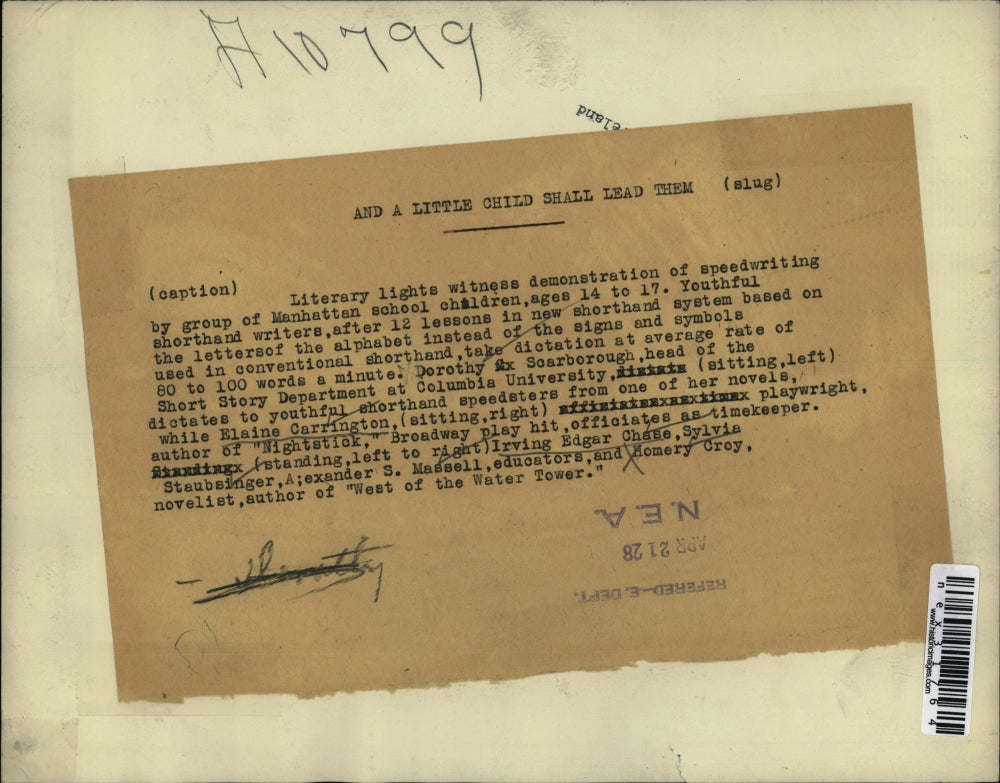 1928 Press Photo Columbia Univ D Scarborough, E Carrington