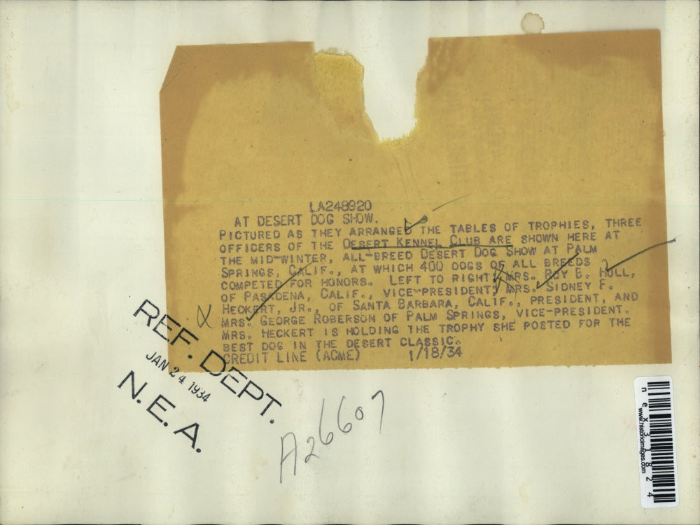 1934 Press Photo Desert kennel Club trophies Mrs RB Hull, Mrs SF Heckert,