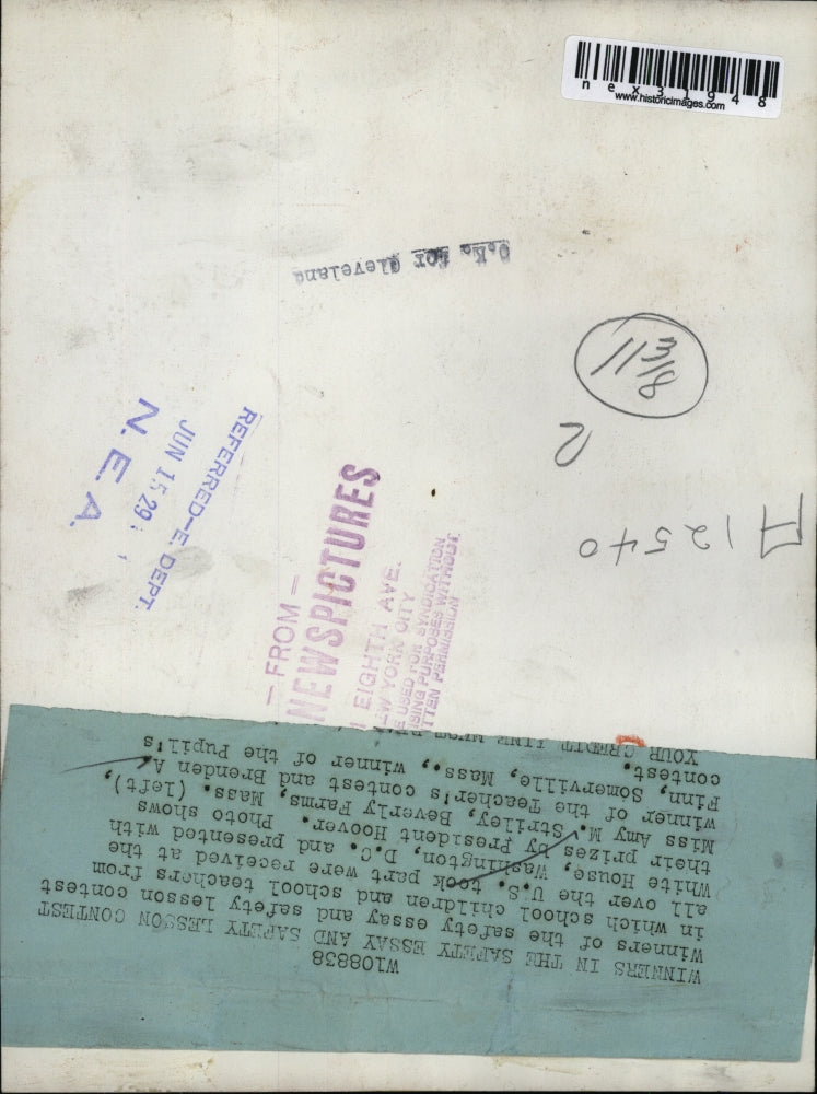 Load image into Gallery viewer, 1929 Press Photo Safety essay winners Amy Striley &amp; Brenden Finn

