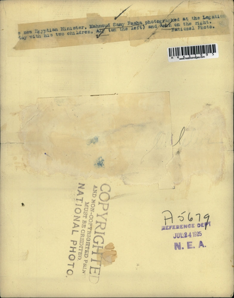 1925 Press Photo Mahmoud Samy Pasha, New Egyptian Minister w/ his children