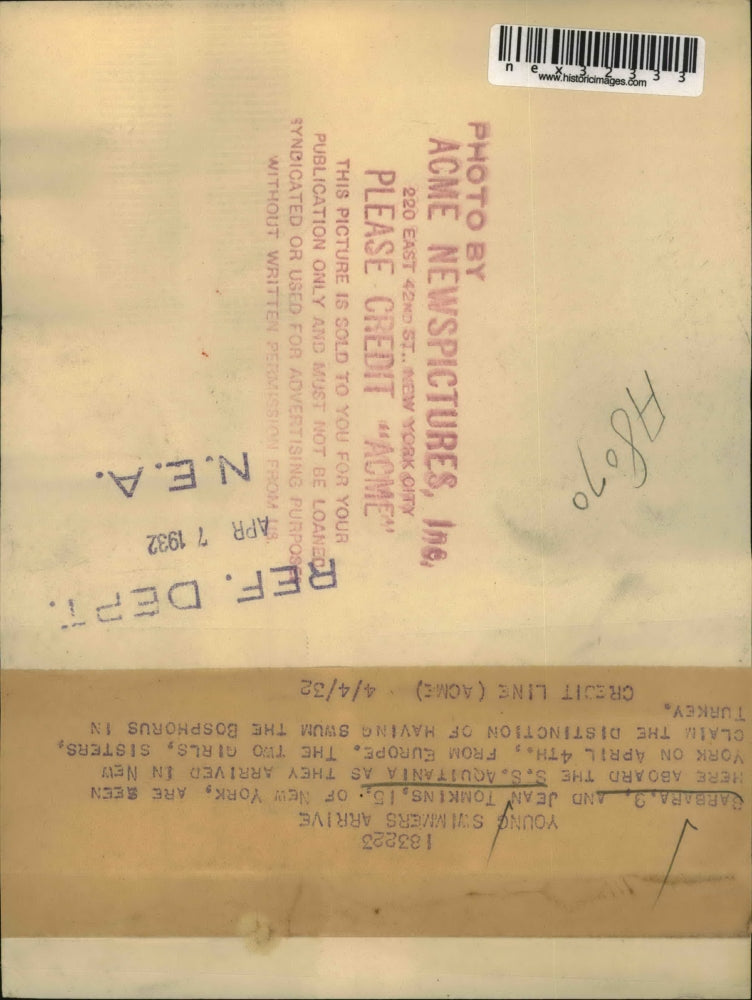 1932 Press Photo Barbara age 9 & Jean Tomkins age 15 swimmers