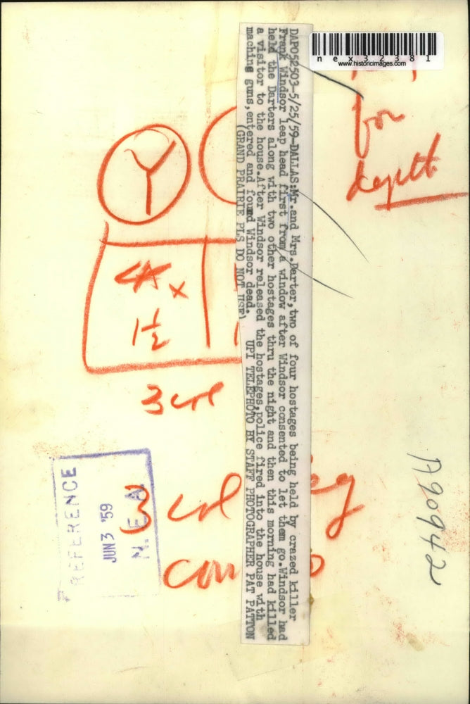 1959 Press Photo Mr. and Mrs Darter held hostage by killer Frank Windsor