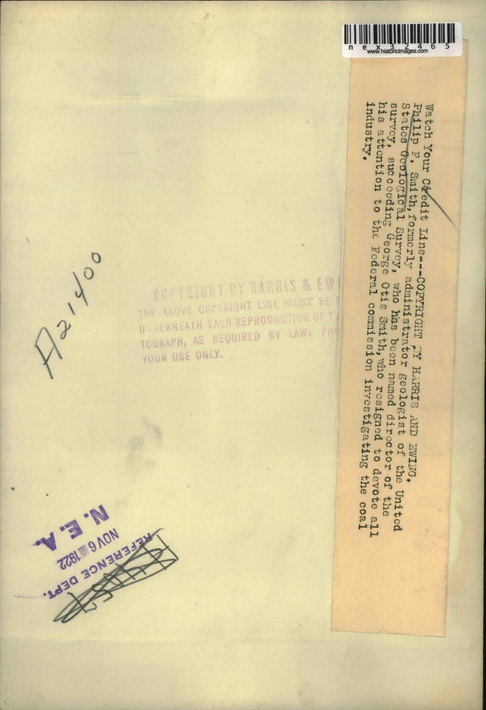 1922 Press Photo Philip F. Smith, United States Geological Survey Director