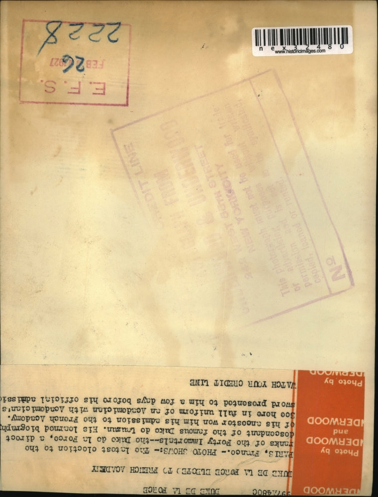 1927 Press Photo Duke de la Force, direct descendant of famous Duke de Lauzun