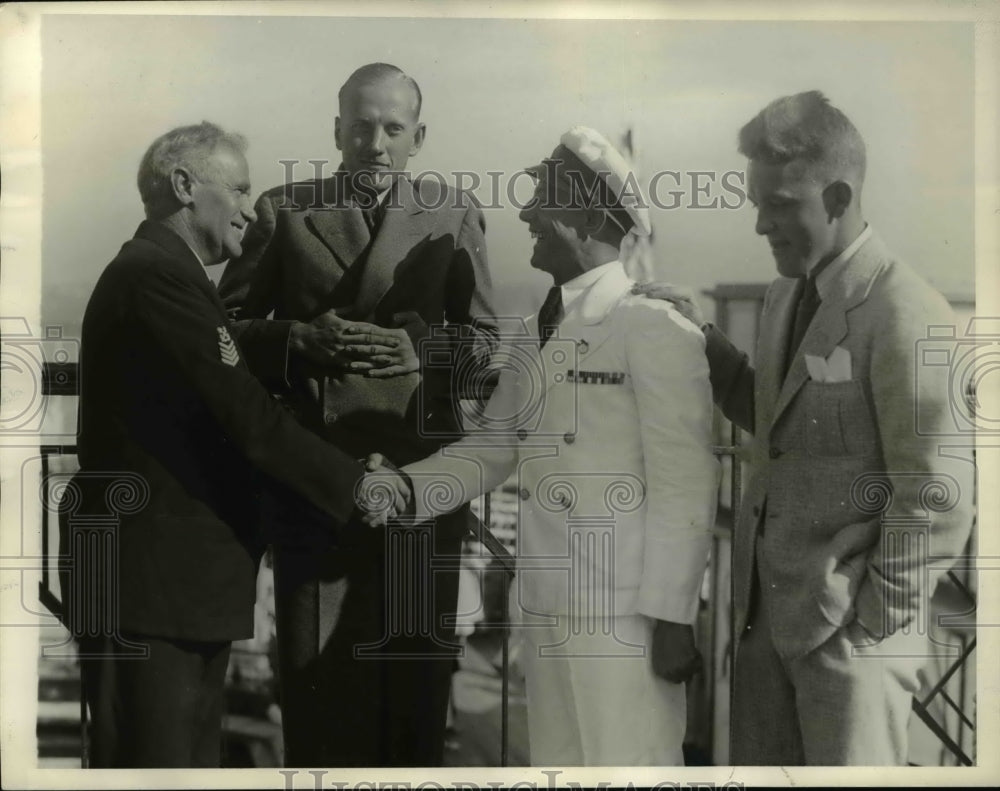 1935 Press Photo Yacht La Dahama crew Capt Larsen, P Cotticelui, A Welsh,