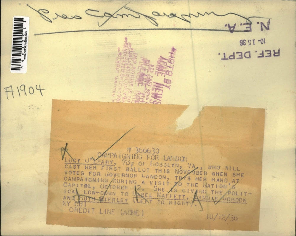 1936 Press Photo Lucy O'Leary, M Maffett, L Gordon, R Bierley campaigning