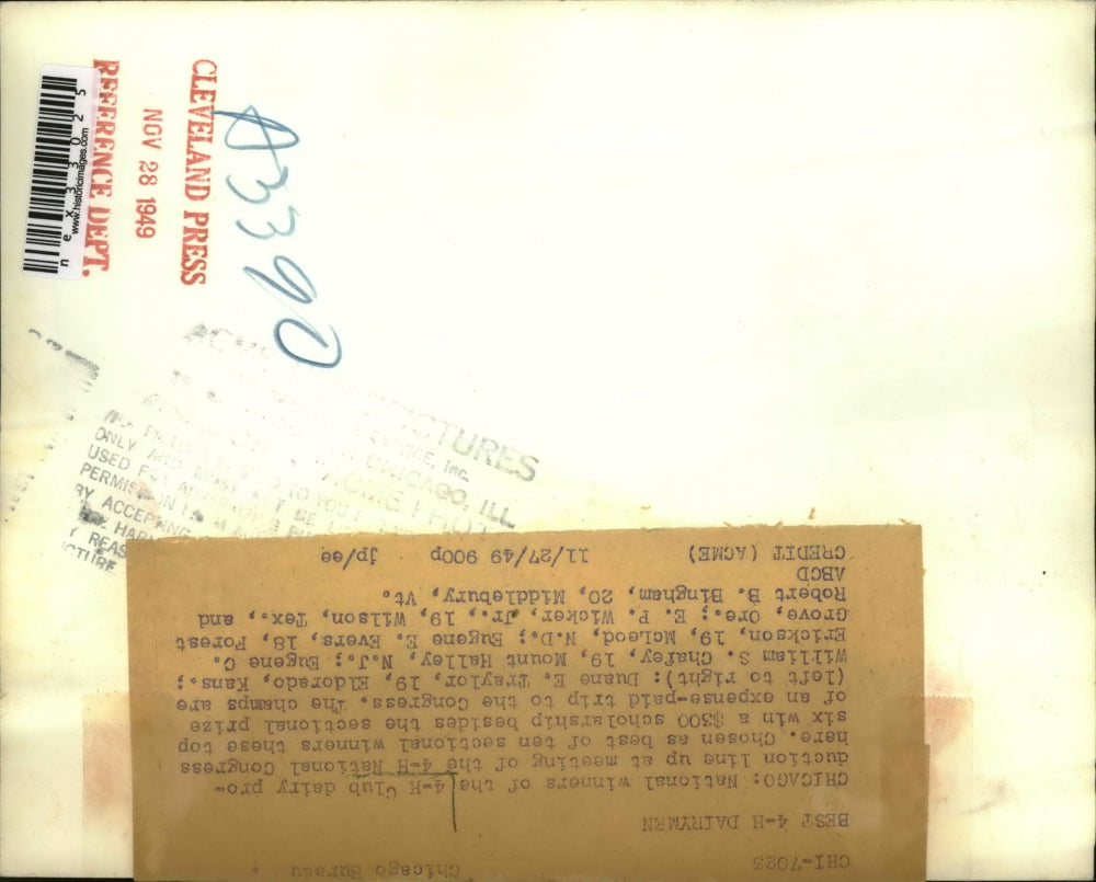 1949 Press Photo National Winners of 4-H Club Dairy Production