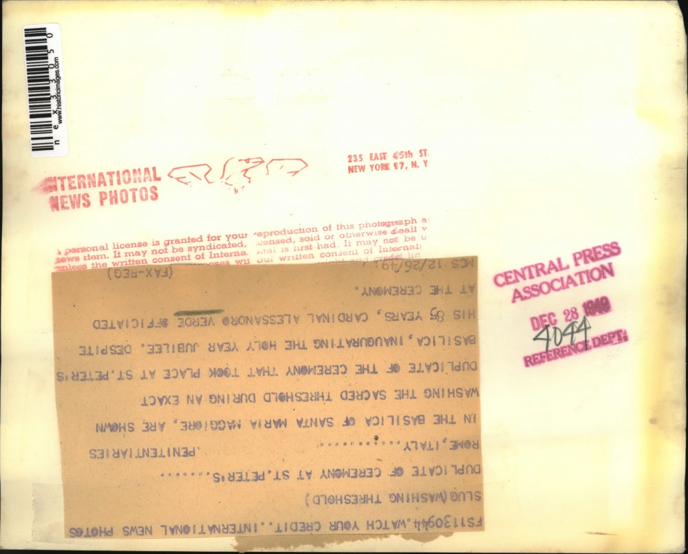 1949 Press Photo Threshold Wash Basilica Santa Maria Maggiore Holy Year Jubilee