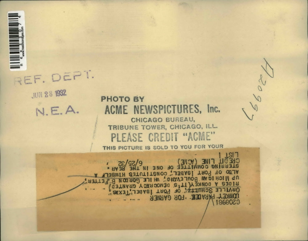 1932 Press Photo Orville Schuetz Riding Democratic Donkey for Garner - nex33074