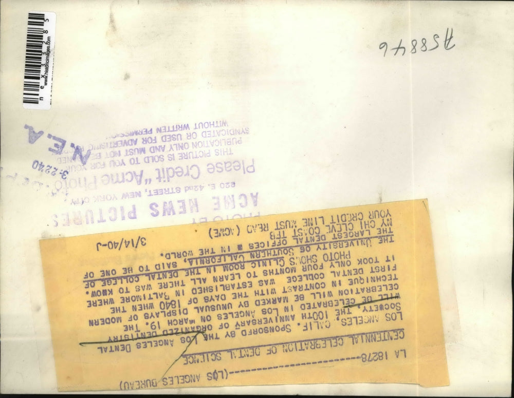 1940 Press Photo Los Angeles Dental Society 100th Anniversary