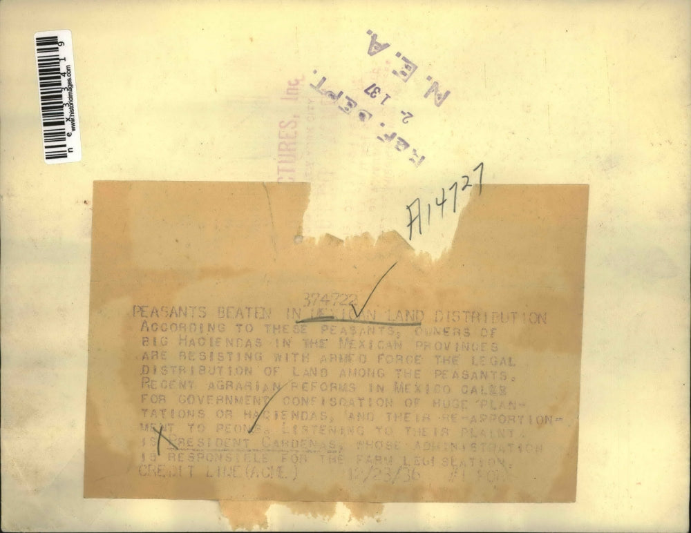 1936 Press Photo Peasants Owners of Land in Big Haciendas Beaten for Their Land