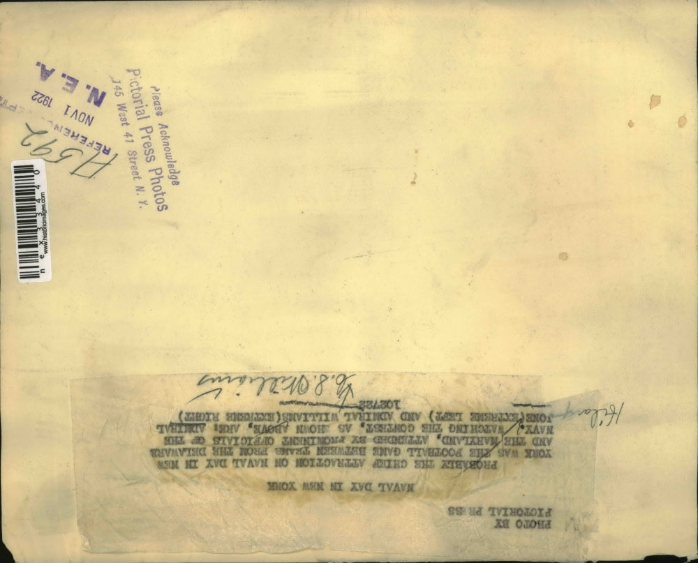 1922 Press Photo Admirals Hilary Jone and G S Williams Naval Day Football Game