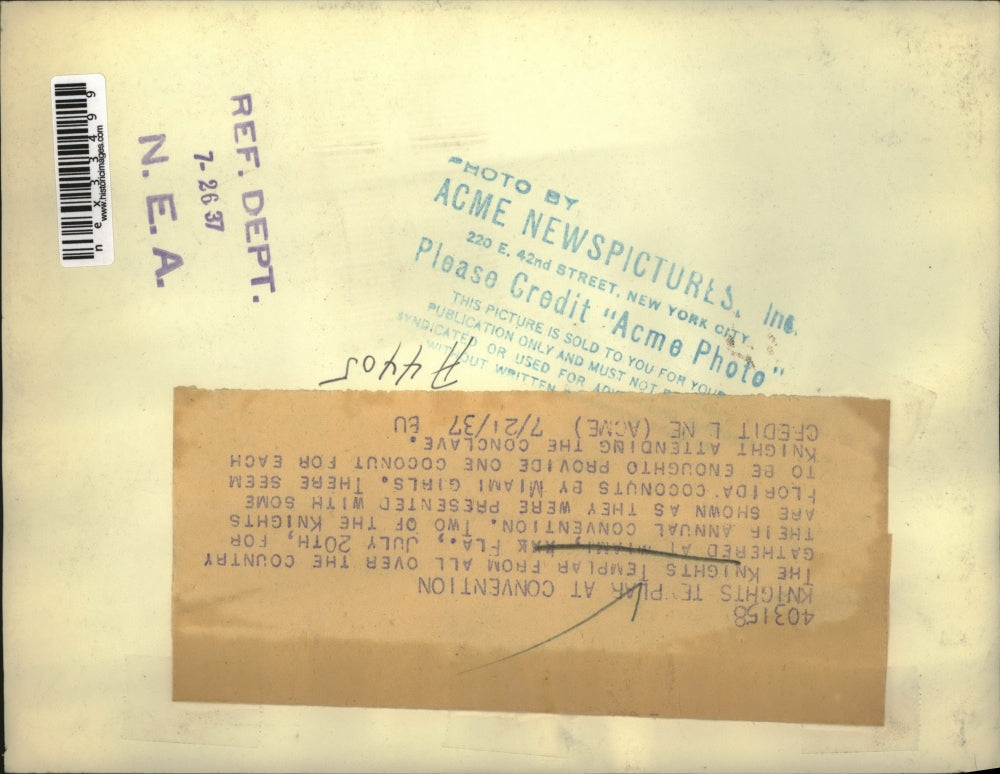 1937 Press Photo Knights Temple Members Form All Over Country Annual Convention