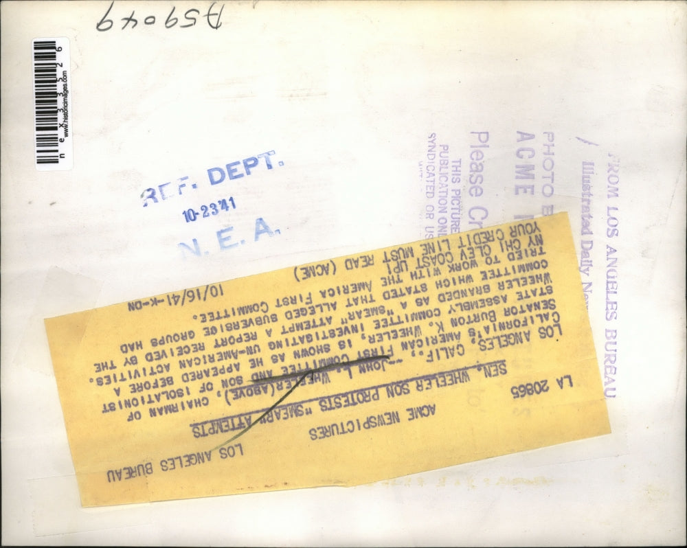 1941 Press Photo John L Wheeler Investigates Un American Activities Los Angeles