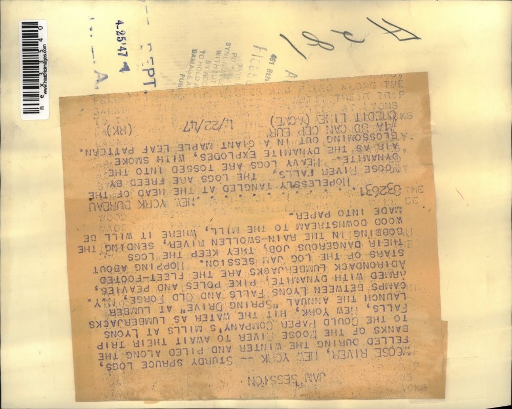 1947 Press Photo Moose River Fall Logs Freed By Dynamite