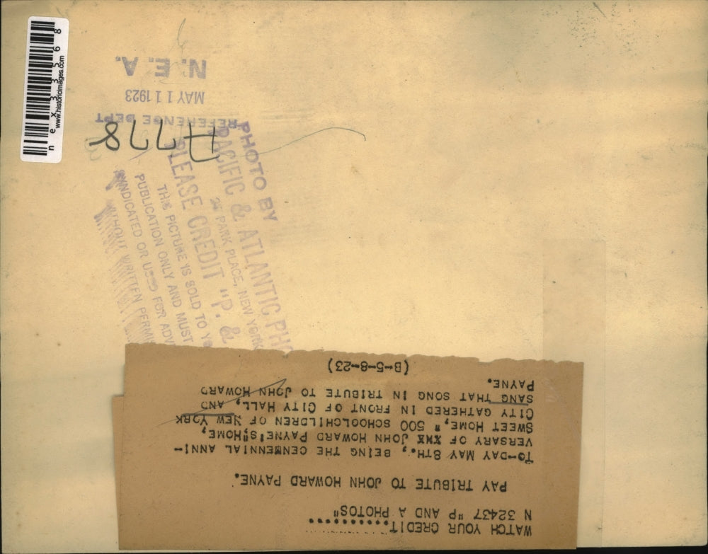 1932 Press Photo Centennial Anniversary of John Howard Payne in New York City