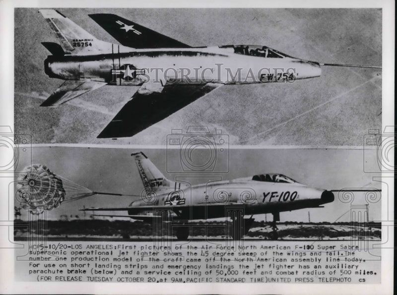 Load image into Gallery viewer, 1953 Press Photo LA Calif Air Force F-100 SuperSabre supersonic fighter jets
