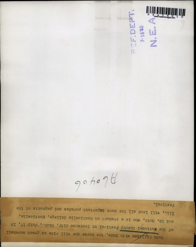 1940 Press Photo Ruth Milliken & Dude,Grand Marshall in National Cherry Festival