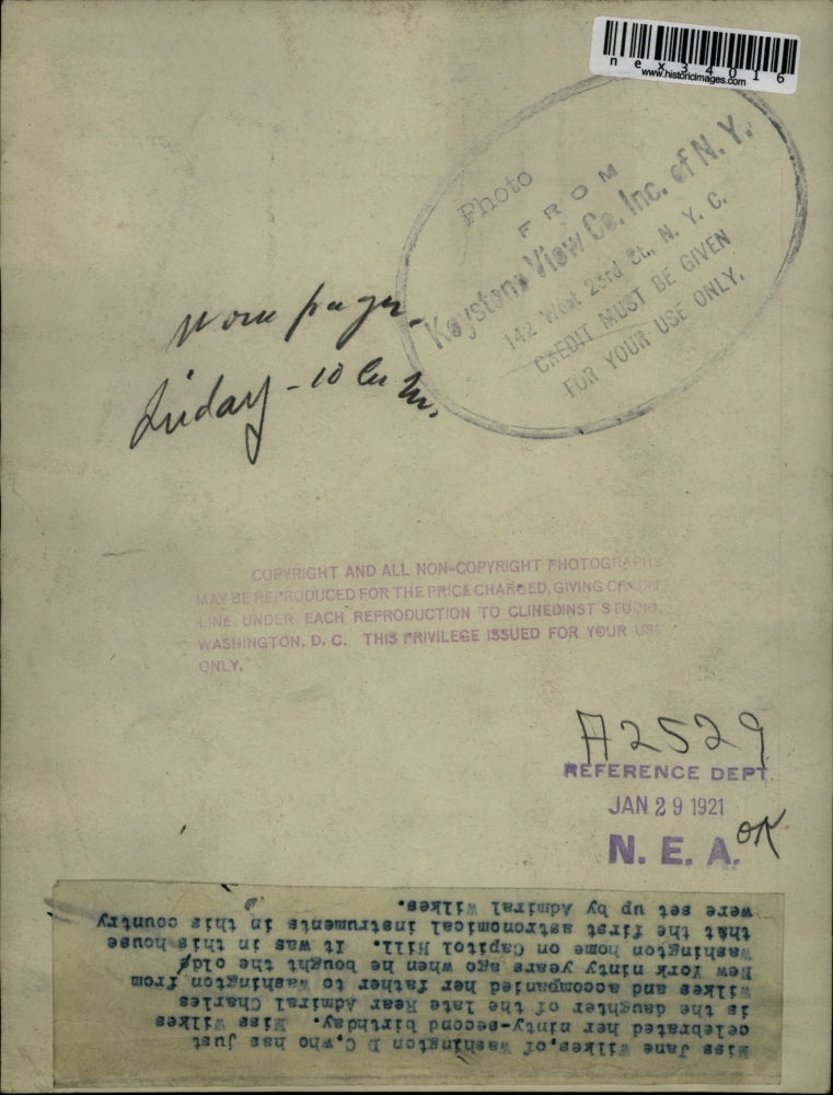 1921 Press Photo Ms. Jane Wilkes of Washington D.C. at 92