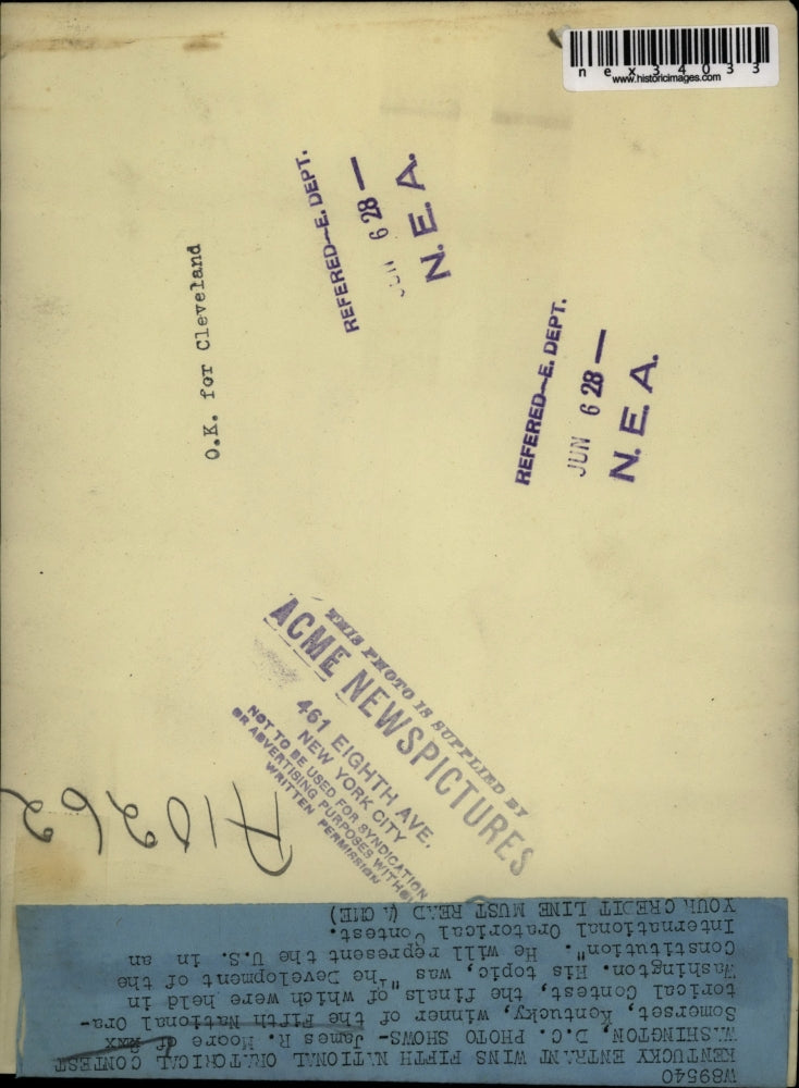 1928 Press Photo James R. Moore wins Fifth National Oratorical Contest