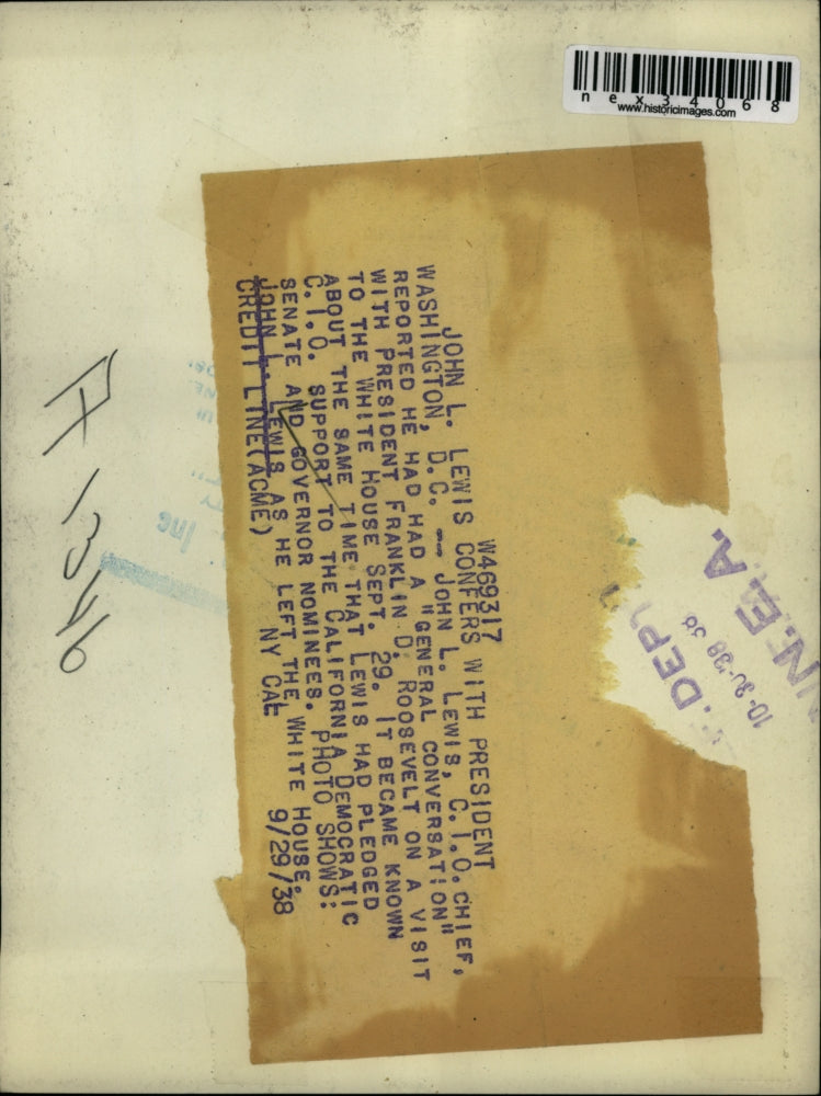 1938 Press Photo Wash DC CIO chief John L Lewis at the White House