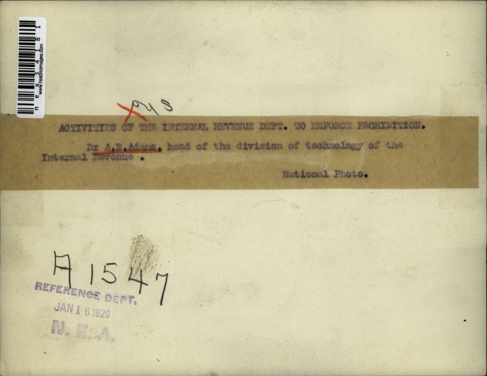 1920 Press Photo Dr. A.B. Adams, Head of Technology Division Internal Revenue