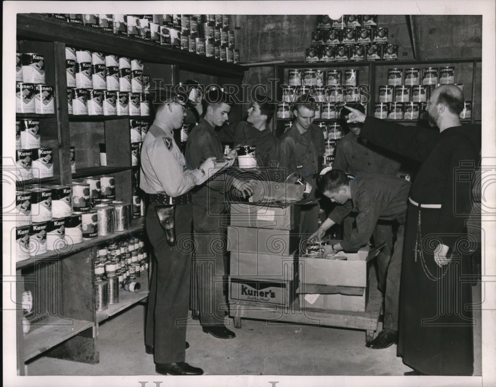 1953 Press Photo Students of St. Joseph's Military Academy check out food