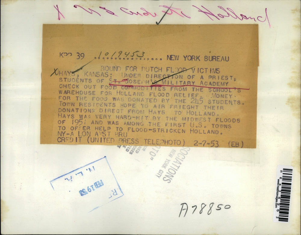 1953 Press Photo Students of St. Joseph's Military Academy check out food