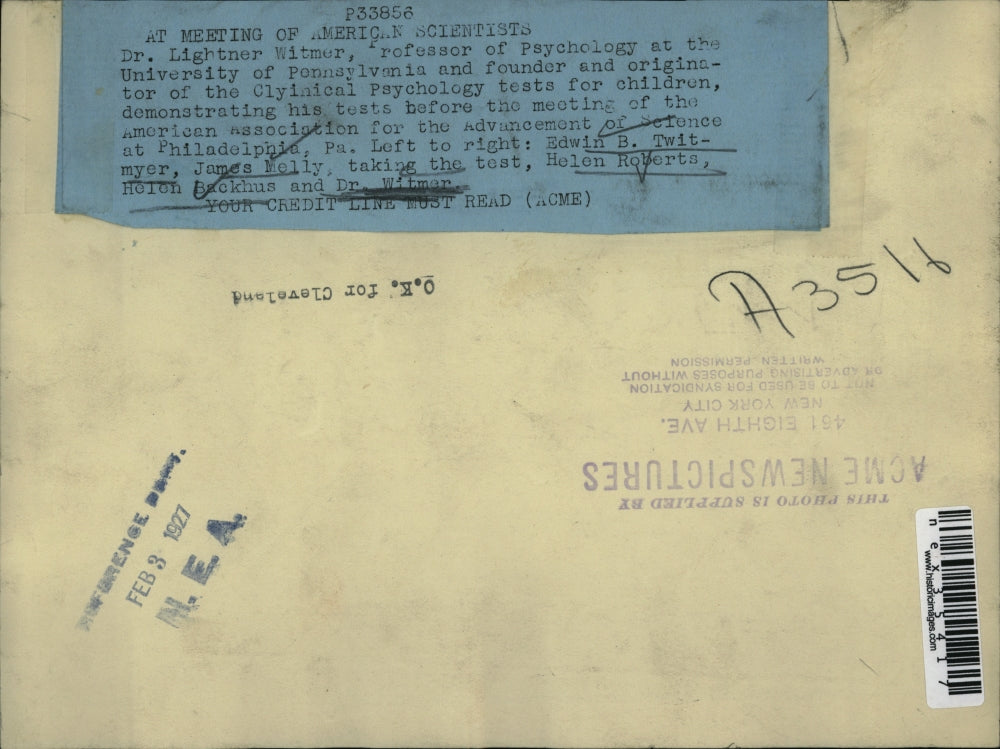 1927 Press Photo Dr L Witmer Univ of Pa Psychology , EB Twitmyer