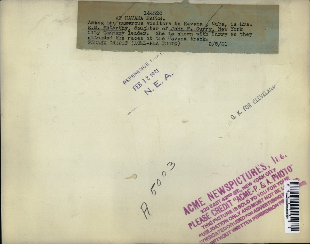 1931 Press Photo Havana Cuba Mrs EM McCarthy & dad John Curry