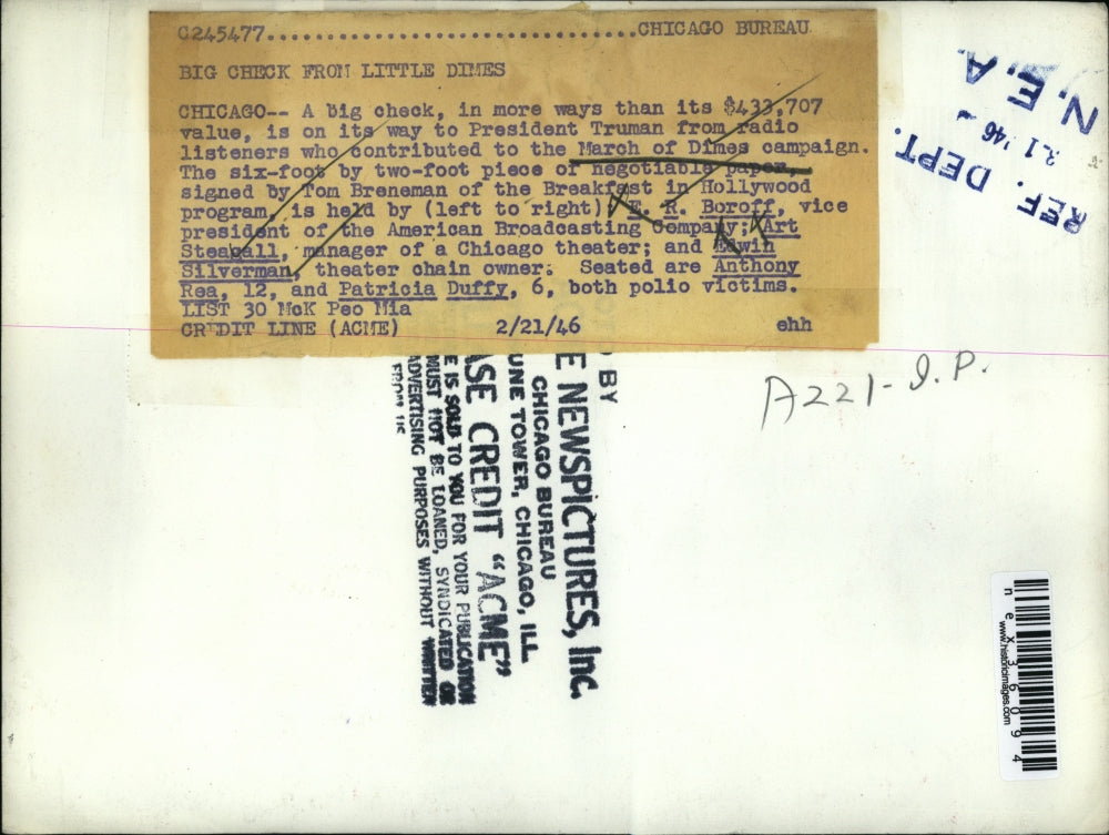 1946 Press Photo Chicago March of Dimes ER Biroff, A Steagall